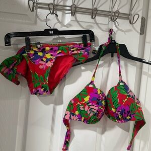 Aerie Vibrant Floral Red Push-Up Bikini Set